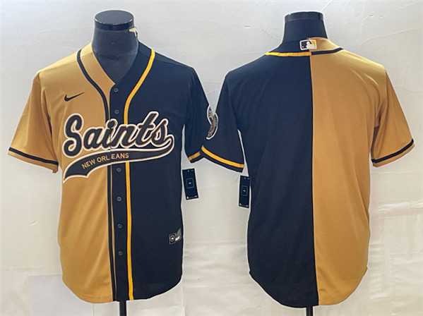 Men%27s New Orleans Saints Black Gold Split Cool Base Stitched Baseball Jersey->new york giants->NFL Jersey